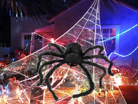 PAJĄK HALLOWEEN TARANTULA DUŻA XXL DŁUGIE NOGI + PAJĘCZYNA PLUSZOWA 90cm