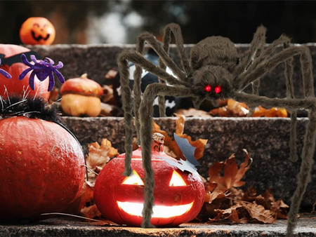 PAJĄK HALLOWEEN TARANTULA DUŻA XXL DŁUGIE NOGI + PAJĘCZYNA PLUSZOWA 90cm