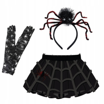 STRÓJ KOSTIUM HALLOWEEN PAJĄK SPÓDNICZKA Z PAJĘCZYNĄ RĘKAWICZKI OPASKA