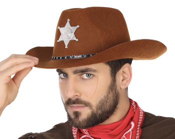 KAPELUSZ SZERYF KOWBOJ BRĄZOWY Z GWIAZDĄ DLA DOROSŁYCH