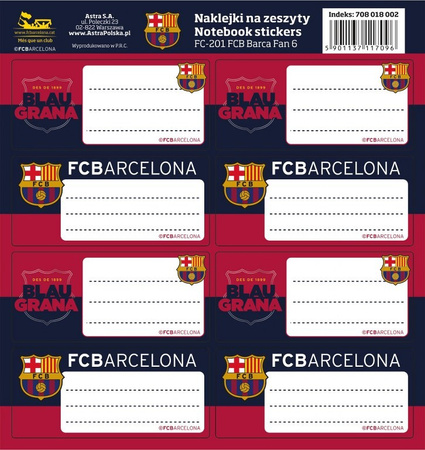 NAKLEJKI NA ZESZYT FC BARCELONA 8 szt