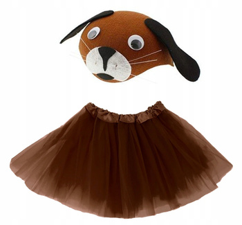 ZESTAW STRÓJ PIES CZAPKA PIESEK + SPÓDNICZKA TIULOWA BRĄZOWA TUTU