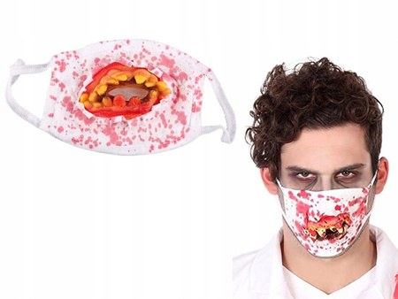 MASKA LEKARZA PIELĘGNIARKI Z ZĘBAMI 3D ZOMBIE HORROR KREW PANDEMIA