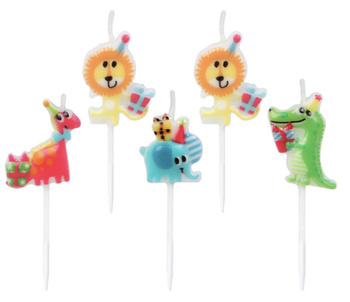 ŚWIECZKI URODZINOWE SAFARI 5szt ZWIERZĄTKA LEW SŁOŃ