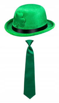 ZESTAW KAPELUSZ MELONIK ZIELONY Z KONICZYNĄ ŚW PATRYK KONICZYNKA + KRAWAT