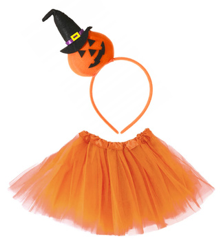 ZESTAW STRÓJ DYNIA OPASKA PLUSZOWA KAPELUSZEM WIEDŹMA SPÓDNICZKA TUTU 30cm