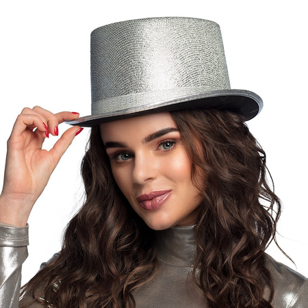 KAPELUSZ CYLINDER SREBRNY DLA DOROSŁYCH DISCO
