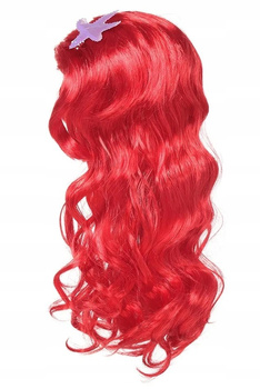PERUKA MAŁA SYRENKA ARIEL CZERWONE DŁUGIE FALOWANE WŁOSY Z OZDOBĄ ARIELKA