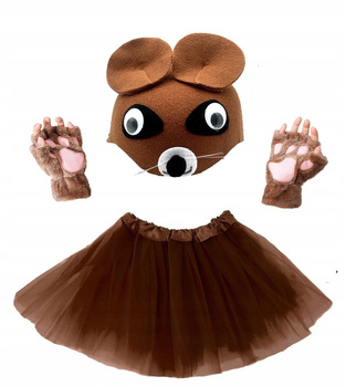 ZESTAW STRÓJ NIEDŹWIEDŹ CZAPKA MIŚ + TUTU Z PODSZEWKĄ + RĘKAWICZKI ŁAPKI