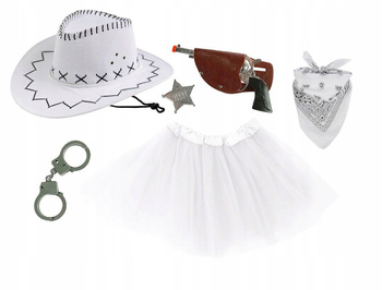 STRÓJ KOWBOJKA SZERYF DUŻY KAPELUSZ BIAŁY KOWBOJSKI REWOLWER ODZNAKA