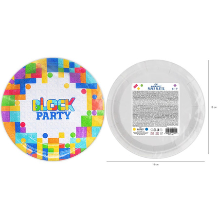 TALERZYKI PAPIEROWE URODZINY KLOCKI BLOCK PARTY 6szt