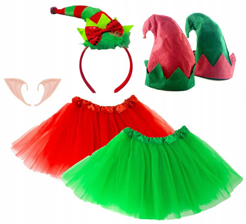 STRÓJ ELFA SKRZATA SPÓDNICZKA TUTU 30cm + OPASKA LUB CZAPKA USZY