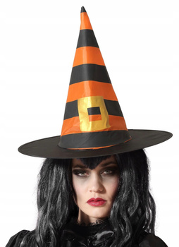 KAPELUSZ WIEDŹMY CZAROWNICY W PASKI POMARAŃCZOWE