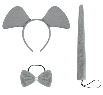 ZESTAW DO STROJU SŁONIK SŁOŃ PLUSZOWA OPASKA Z USZAMI OGON MUSZKA