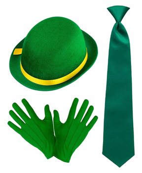 MELONIK KAPELUSZ ZIELONY ZE WSTĄŻKĄ DO STROJU ŚW PATRYK KRAWAT RĘKAWICZKI