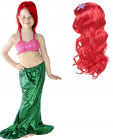 STRÓJ SYRENKA ARIEL DLA DZIEWCZYNKI 120/130 + PERUKA RUDA KRĘCONE WŁOSY