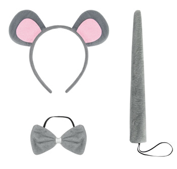 ZESTAW DO STROJU MYSZKA SZARA PLUSZOWA OPASKA Z USZAMI OGON MUSZKA
