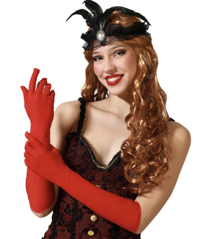 DŁUGIE RĘKAWICZKI CZERWONE 42cm Z PALCAMI RETRO BURLESKA