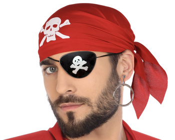 ZESTAW PIRATA OPASKA KOLCZYK CHUSTA BANDANA CZERWONA