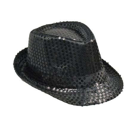 ZESTAW CZARNY KAPELUSZ CEKINOWY FEDORA KRAWAT SZELKI BLACK CEKIN DISCO