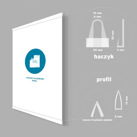 WIESZAK NA PLAKAT 62cm BIAŁY / SZYNA HANGER