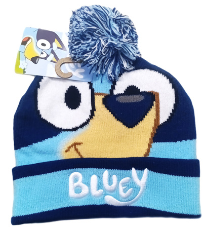 ZESTAW CZAPKA ZIMOWA PIESEK BLUEY Z POMPONEM + RĘKAWICZKI