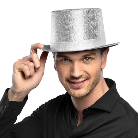 KAPELUSZ CYLINDER SREBRNY DLA DOROSŁYCH DISCO