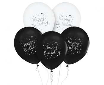 BALONY CZARNE BIAŁE HAPPY BIRTHDAY URODZINY