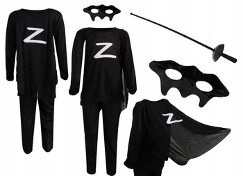 STRÓJ KOSTIUM ZORRO DLA DZIECKA SPODNIE BLUZKA Z PELERYNĄ MASKA + SZPADA