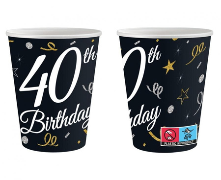 KUBECZKI PAPIEROWE 40 STE URODZINY 250ML 6SZT