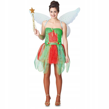 STRÓJ ŚWIĄTECZNY ELF WRÓŻKA CZERWONO ZIELONY SUKIENKA + SKRZYDŁA
