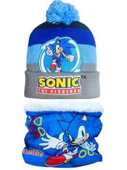 CZAPKA ZIMOWA SONIC Z POMPONEM + CIEPŁY KOMIN Z FUTERKIEM