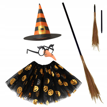 STRÓJ CZAROWNICA WIEDŹMA HALLOWEEN KAPELUSZ MIOTŁA TUTU CZARNE DYNIA