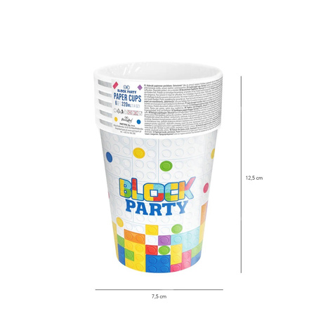 KUBECZKI PAPIEROWE KLOCKI 220ML 6SZT BLOCK PARTY
