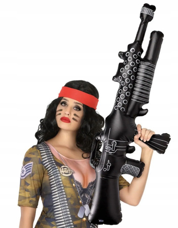 STRÓJ WOJSKOWY RAMBO ŻOŁNIERZ PAS Z NABOJAMI CZAPKA +DMUCHANY KARABIN 110cm