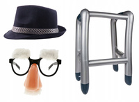 STRÓJ DZIADEK ZESTAW KAPELUSZ DMUCHANY BALKONIK OKULARY SIWE WĄSY I BRWI