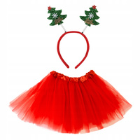 STRÓJ ŚWIĘTA CHOINKA SPÓDNICZKA TUTU CZERWONA 30cm + OPASKA