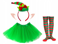 STRÓJ ELFA SKRZATA SPÓDNICZKA TUTU ZIELONA 30cm + OPASKA RAJSTOPY i USZY