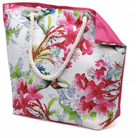 TORBA PLAŻOWA RÓŻOWA W KWIATY 55x39cm