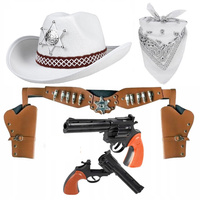 STRÓJ KOWBOJ KAPELUSZ BIAŁY DZIECIĘCY BANDAMA KABURA 2 REWOLWERY