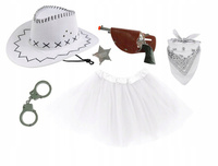 STRÓJ KOWBOJKA SZERYF DZIECIĘCY KAPELUSZ BIAŁY KOWBOJSKI REWOLWER ODZNAKA