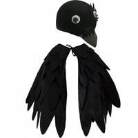 STRÓJ KRUK KOSTIUM PTAK GAWRON SKRZYDŁA PELERYNA + CZAPKA FILCOWA