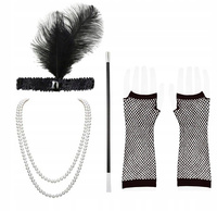 ZESTAW RETRO OPASKA PERŁY RĘKAWICZKI Z SIATKI CYGARETKA