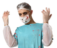 STRÓJ LEKARZ ZOMBIE 6 ELEMENTÓW MASKA RĘKAWICZKI CZEPEK