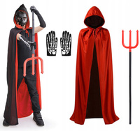 STRÓJ DIABEŁ DIABLICA PELERYNA 120 CZARNA CZERWONA WIDŁY RĘKAWICZKI KOŚCI