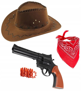 ZESTAW STRÓJ KOWBOJA KAPELUSZ BANDAMA REWOLWER + KAPISZONY