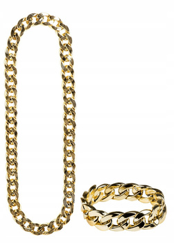 ZESTAW ZŁOTY ŁAŃCUCH NASZYJNIK + BRANSOLETKA GOLD PIMP RAPER GANSTER ELVIS