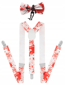 SZELKI BIAŁE Z PLAMAMI KREW HALLOWEEN ZOMBIE + MUSZKA Z FIGURKĄ SZKIELET