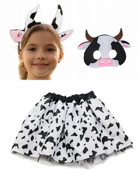 KRÓWKA PLUSZOWA OPASKA Z USZAMI I ROGAMI KROWA + MASKA FILCOWA + SPÓDNICZKA