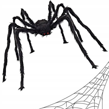 PAJĄK HALLOWEEN TARANTULA DUŻA XXL DŁUGIE NOGI + PAJĘCZYNA PLUSZOWA 90cm
